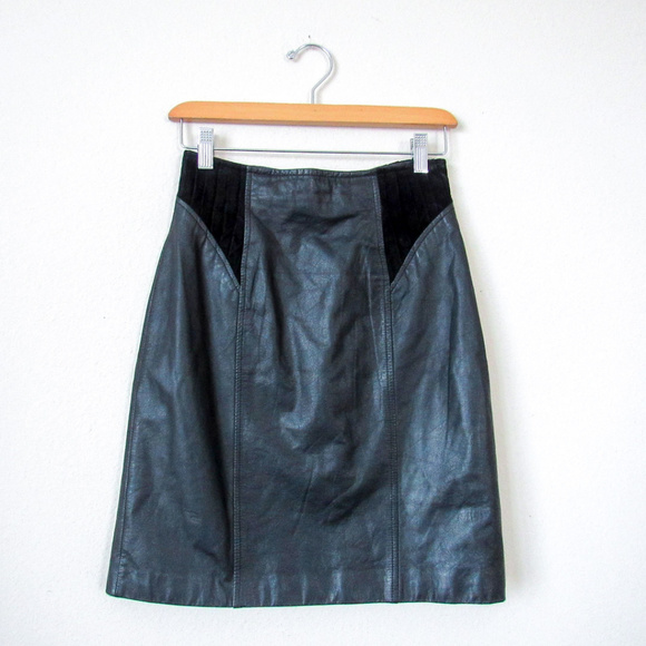 Vintage Dresses & Skirts - VINTAGE Black Leather Pencil Skirt